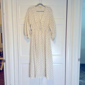 Long, loose dress cinched high elastic gathering with tie above.  Size large.